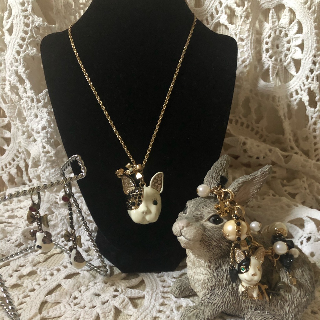 Vintage Betsey Johnson Boston Terrier Set Of Necklace, Bracelet & Earrings